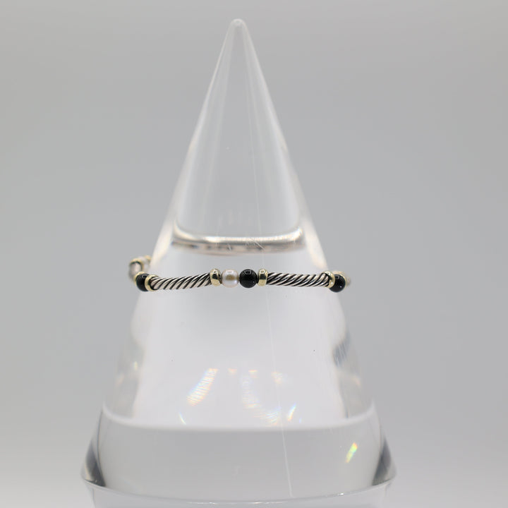 David Yurman Cable Bracelet With Onyx And Pearl In Sterling Silver And 14K Gold