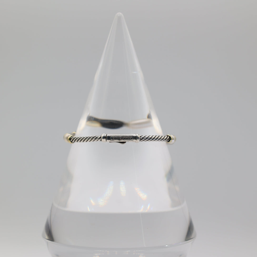David Yurman Cable Bracelet With Onyx And Pearl In Sterling Silver And 14K Gold