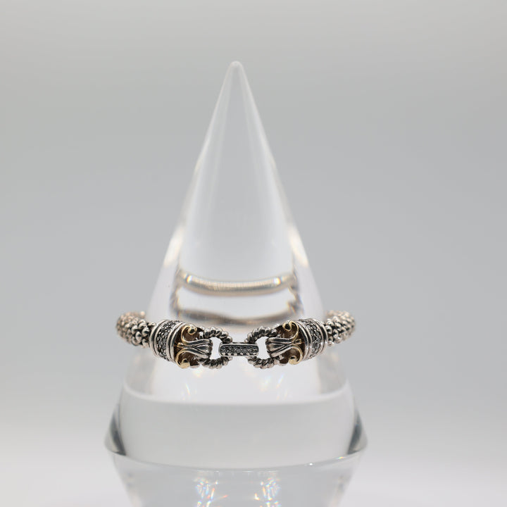 925 Silver and 14K Yellow Gold White Accent Caviar Style Bracelet 7 Inch