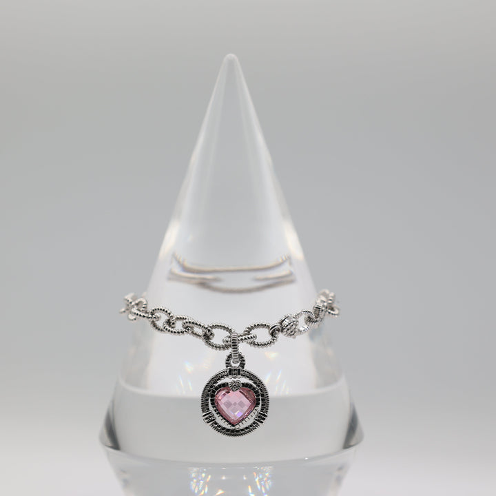 Judith Ripka 925 CZ Pink Heart Link Chain Necklace