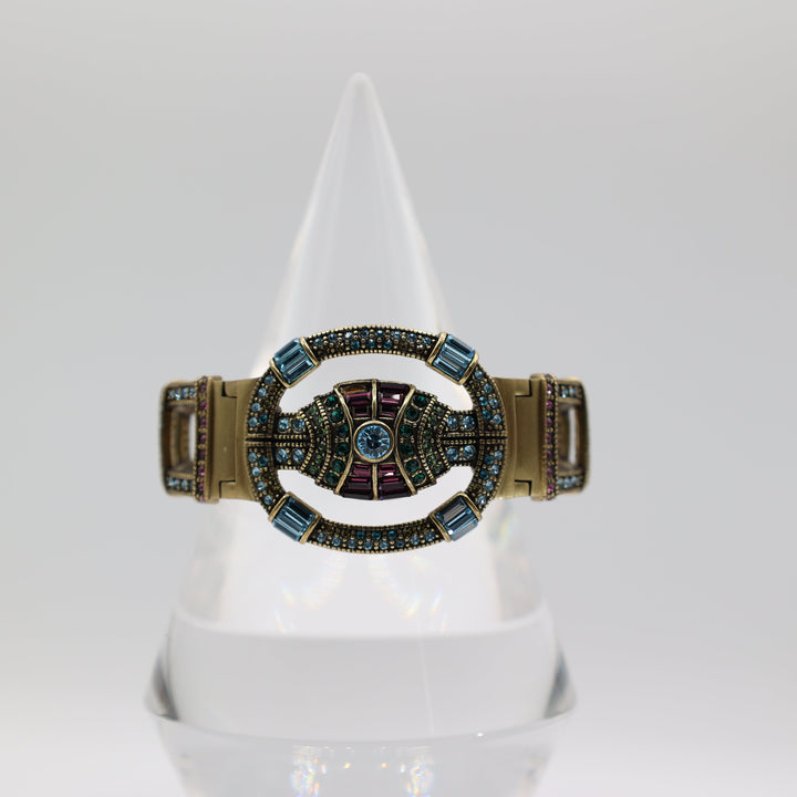 Heidi Daus Multicolor Crystal Open Hinged Bracelet Blue Purple Green