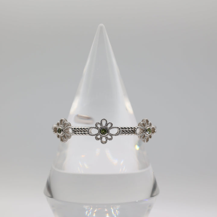 Judith Ripka 925 Sterling Silver Peridot Floral Hinged Bracelet