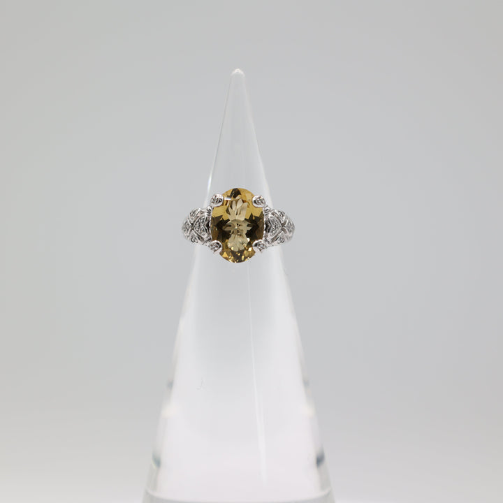 Judith Ripka Sterling Silver Oval Citrine And CZ Ring Size 5.75