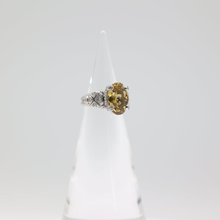 Judith Ripka Sterling Silver Oval Citrine And CZ Ring Size 5.75