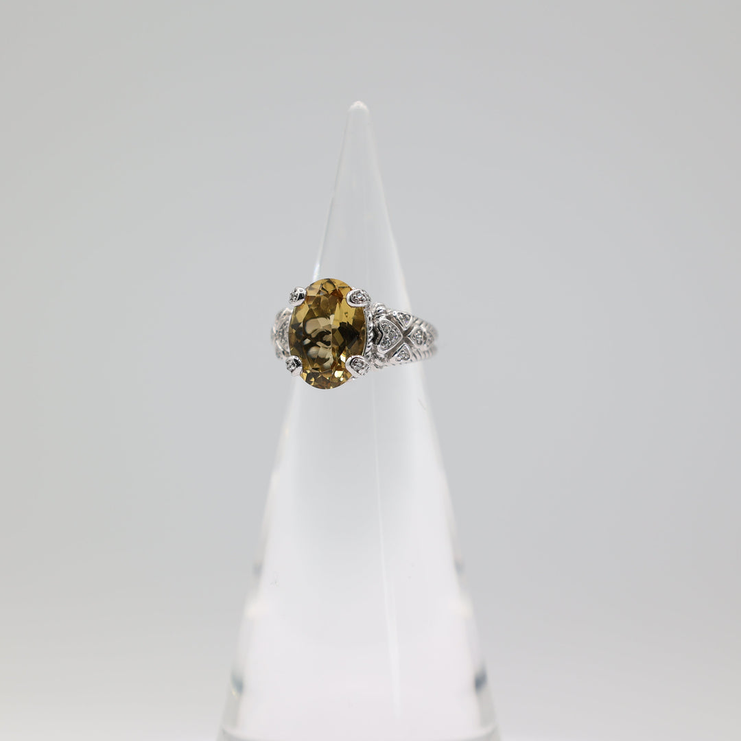 Judith Ripka Sterling Silver Oval Citrine And CZ Ring Size 5.75