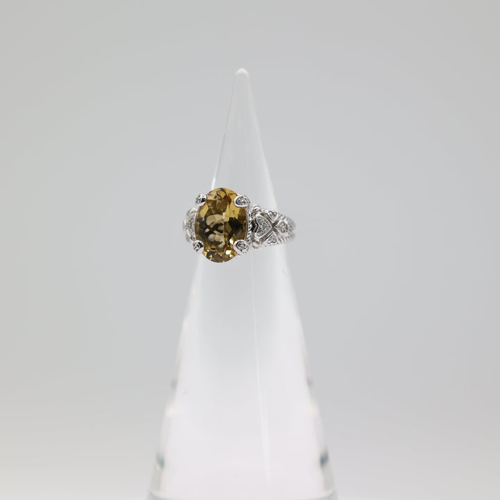Judith Ripka Sterling Silver Oval Citrine And CZ Ring Size 5.75