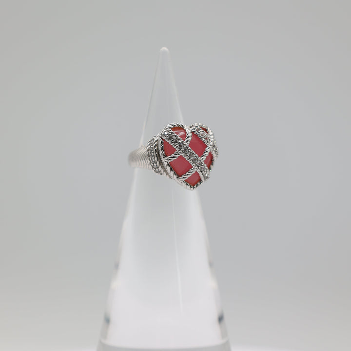 Judith Ripka 925 Sterling Heart Pink Quartz Ring Size 5.75