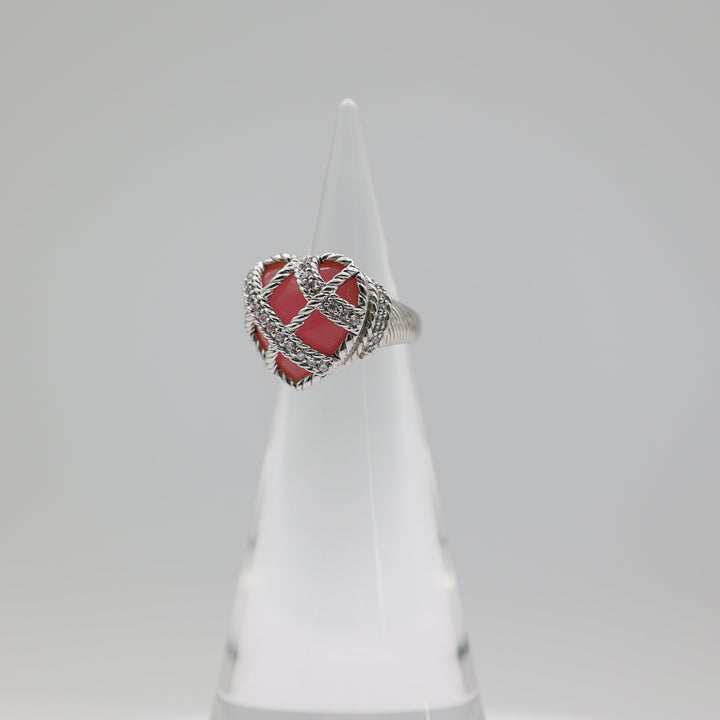 Judith Ripka 925 Sterling Heart Pink Quartz Ring Size 5.75
