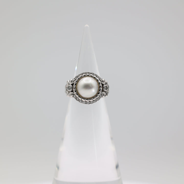 Judith Ripka 925 Sterling Silver CZ Pearl Ring Size 8