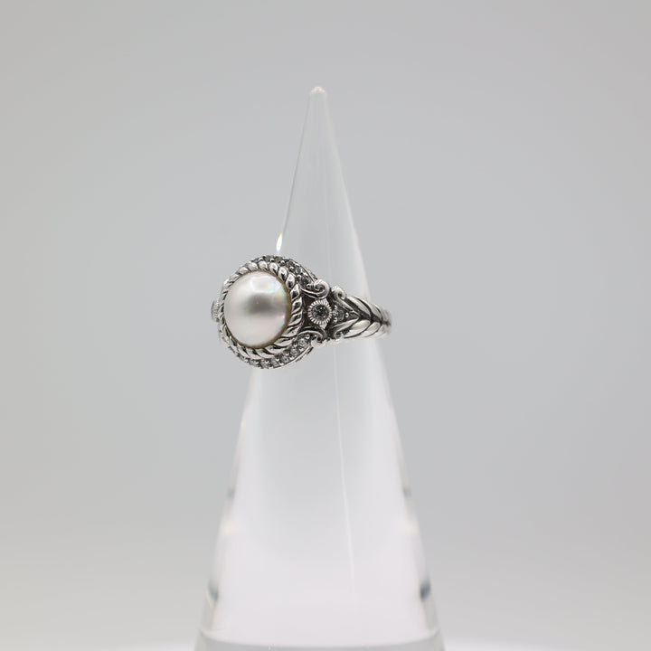 Judith Ripka 925 Sterling Silver CZ Pearl Ring Size 8
