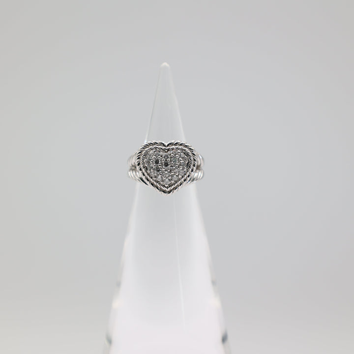 Judith Ripka 925 Sterling Silver Cubic Zirconia Heart Ring Size 4.75