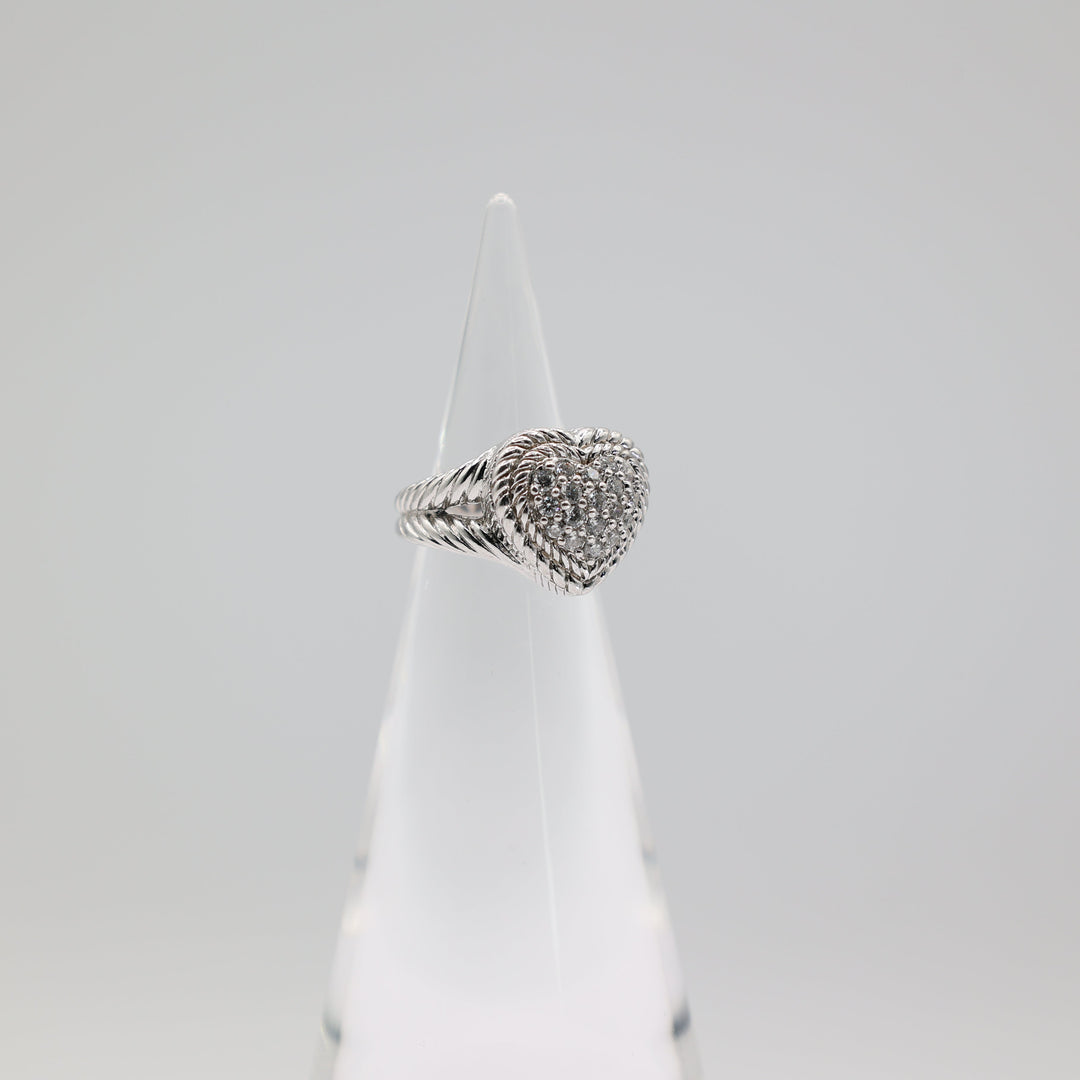 Judith Ripka 925 Sterling Silver Cubic Zirconia Heart Ring Size 4.75