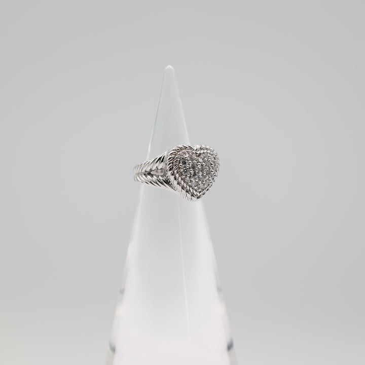 Judith Ripka 925 Sterling Silver Cubic Zirconia Heart Ring Size 4.75