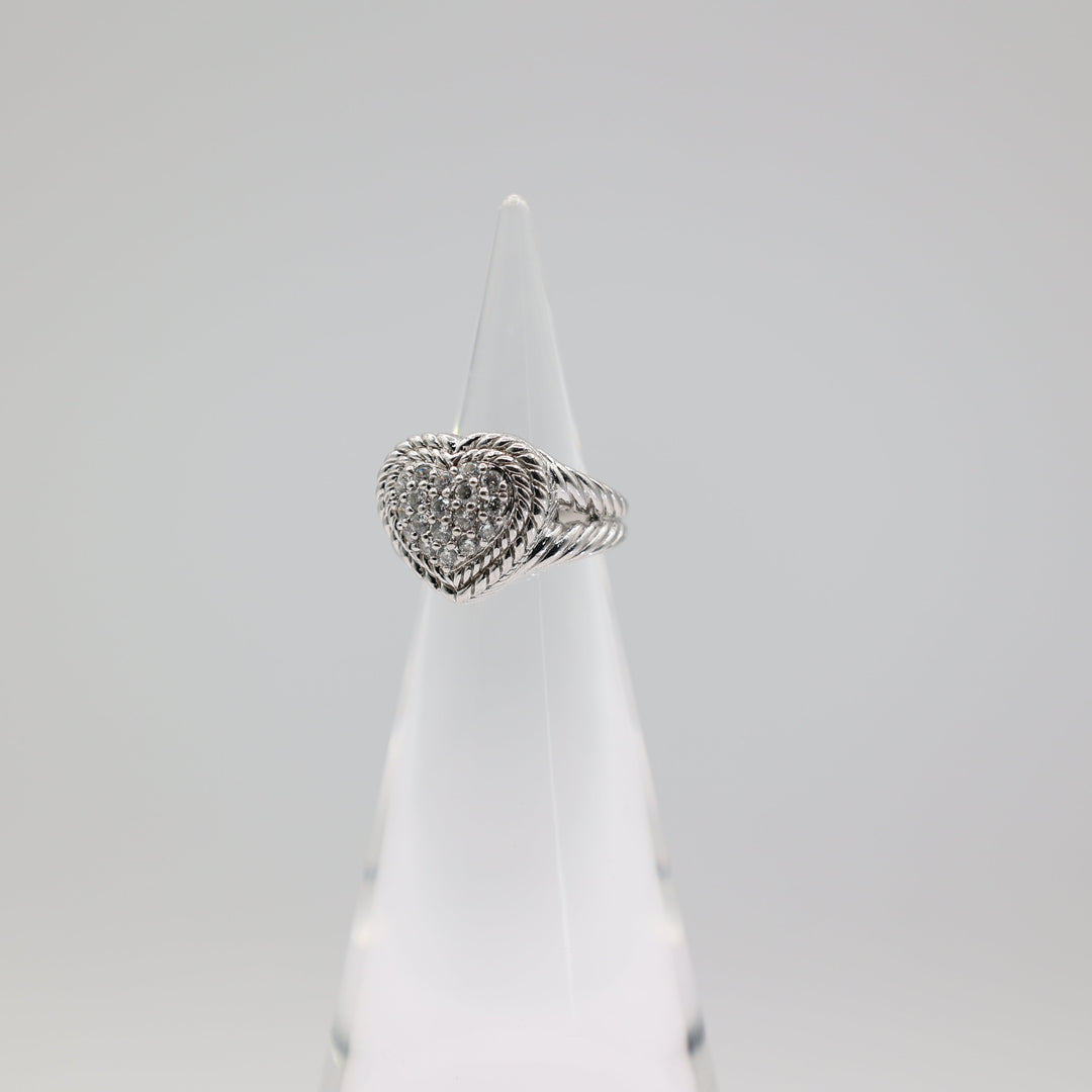 Judith Ripka 925 Sterling Silver Cubic Zirconia Heart Ring Size 4.75