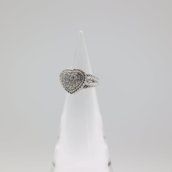 Judith Ripka 925 Sterling Silver Cubic Zirconia Heart Ring Size 4.75