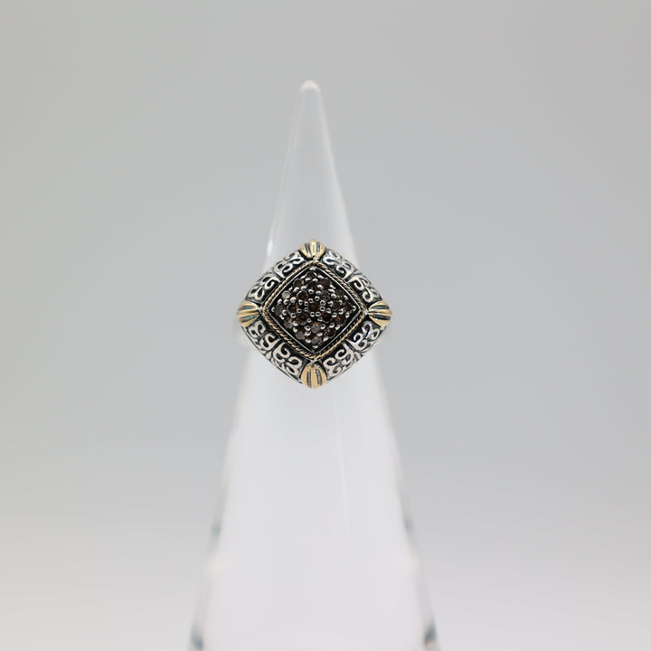 Effy 925 Sterling Silver Ring With 18K Accents And Champagne Diamonds Size 6.75