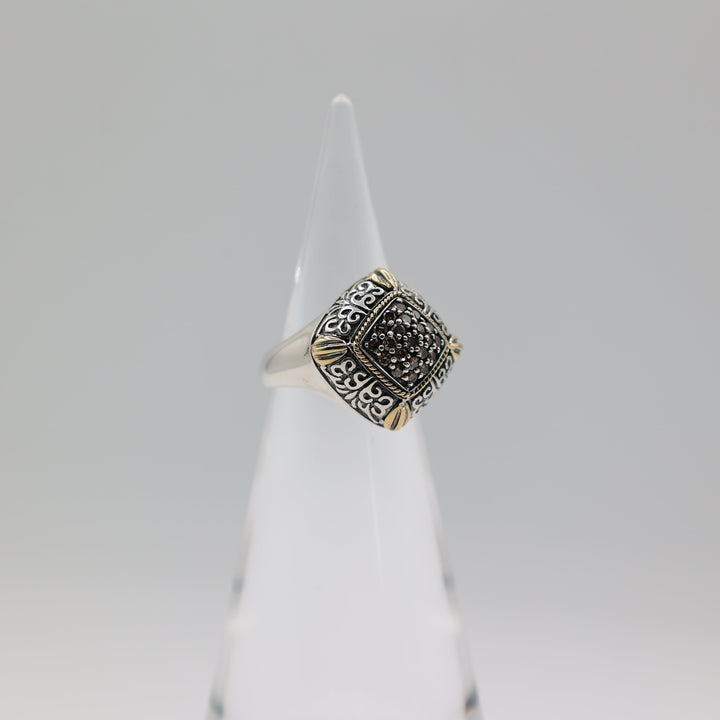Effy 925 Sterling Silver Ring With 18K Accents And Champagne Diamonds Size 6.75