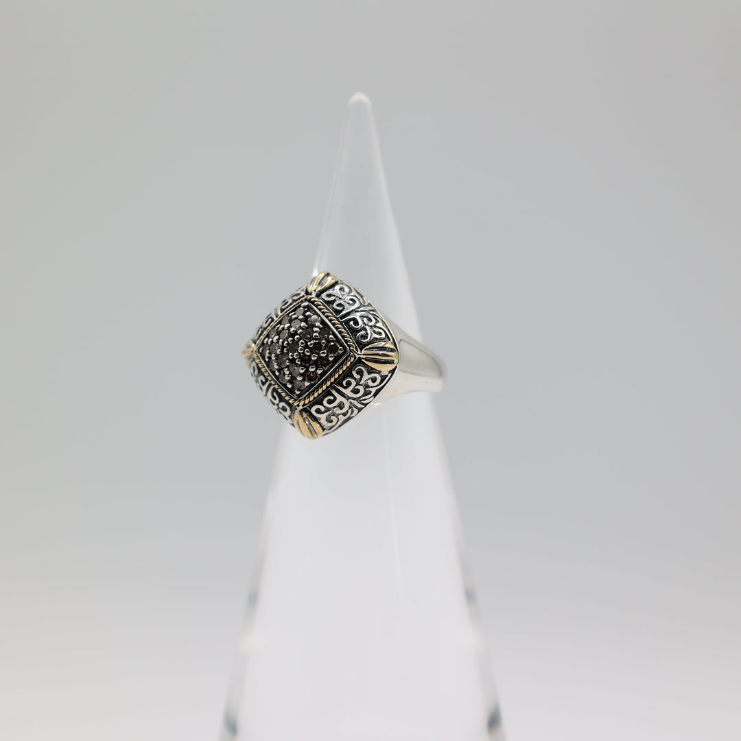 Effy 925 Sterling Silver Ring With 18K Accents And Champagne Diamonds Size 6.75