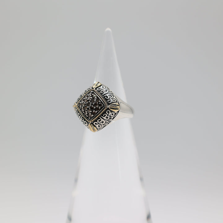 Effy 925 Sterling Silver Ring With 18K Accents And Champagne Diamonds Size 6.75