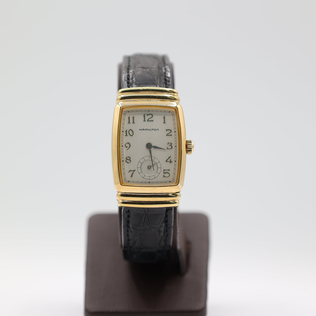 Hamilton Gold Tone And Black Leather Watch Model 6198A