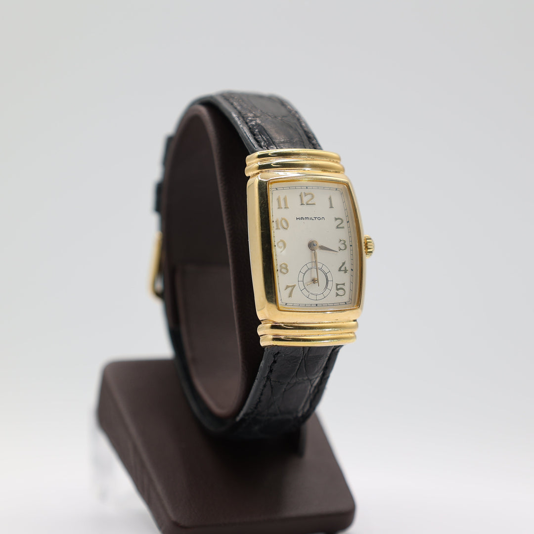 Hamilton Gold Tone And Black Leather Watch Model 6198A