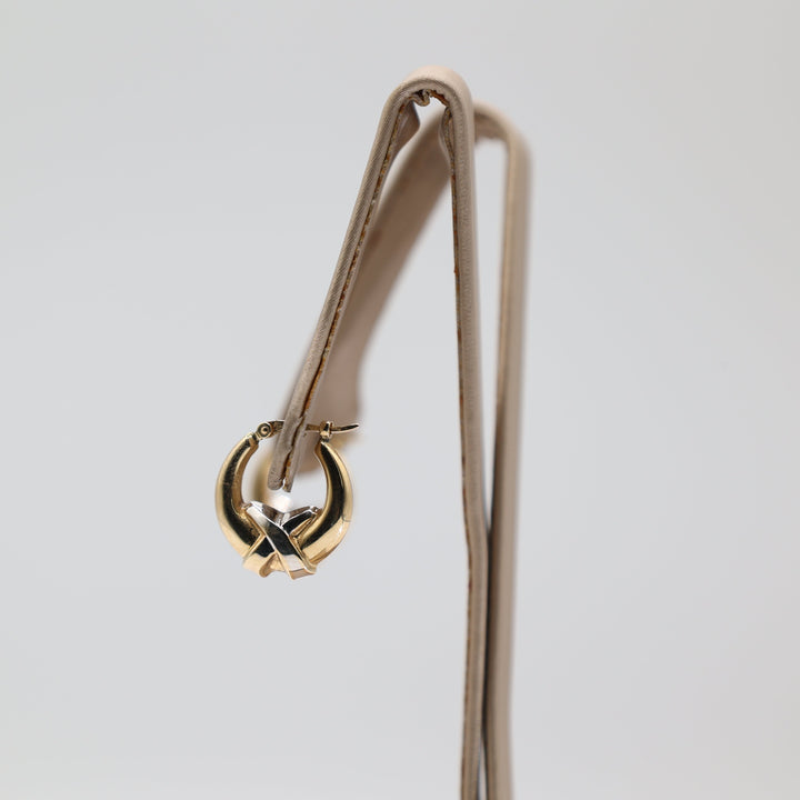 14K Yellow Gold And Sterling Silver X Accent Hoop Earrings 0.5 Inch