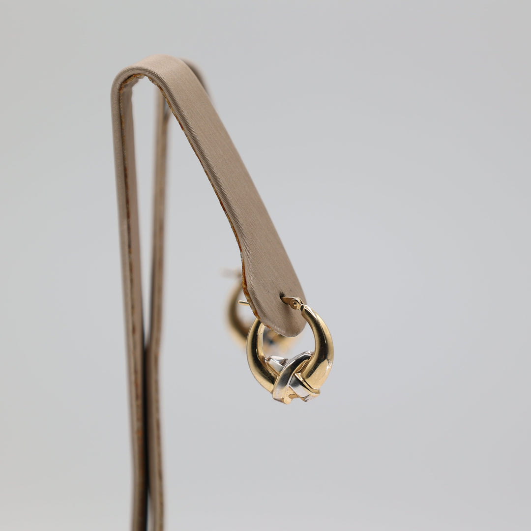 14K Yellow Gold And Sterling Silver X Accent Hoop Earrings 0.5 Inch