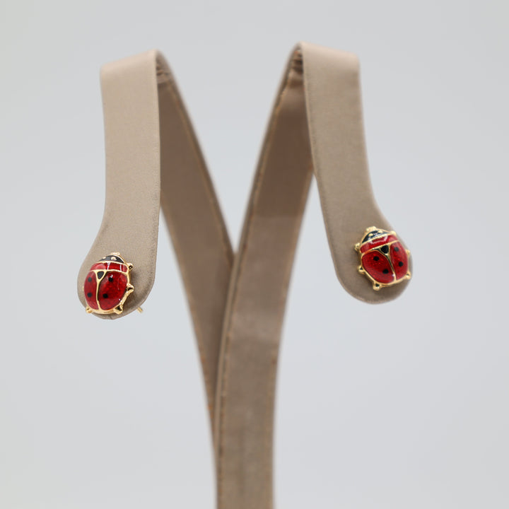 14k Yellow Gold Ladybug Stud Earrings Delicate Nature Inspired Jewelry For Her