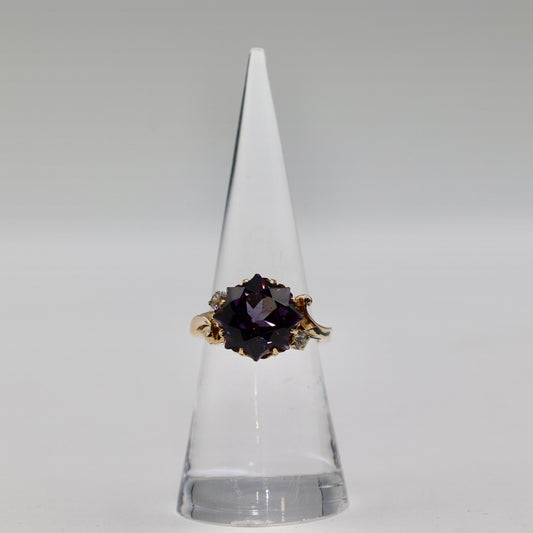 14k Yellow Gold Synthetic Purple Sapphire and White Topaz Ring- Size 6.5