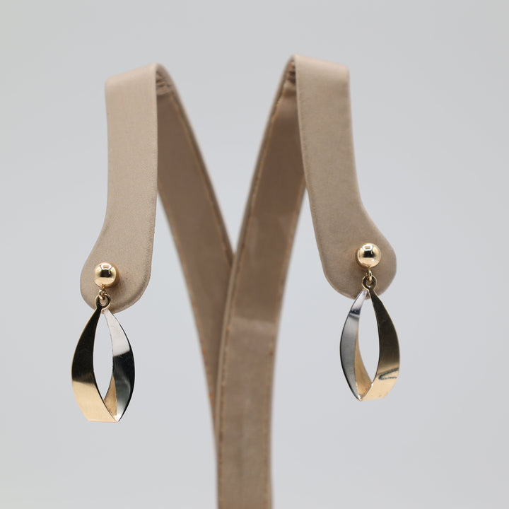 14K Yellow Gold and White Gold Oval Dangle Earrings