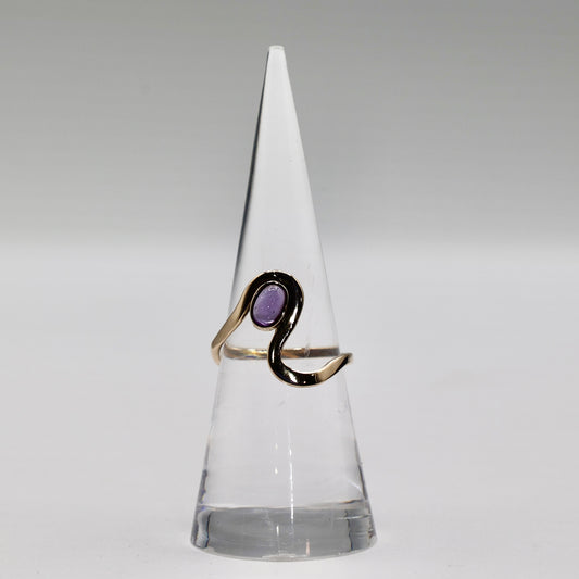 14k Yellow Gold Amethyst Cabochon Ornate Curvy Bypass Ring-Size 6.75