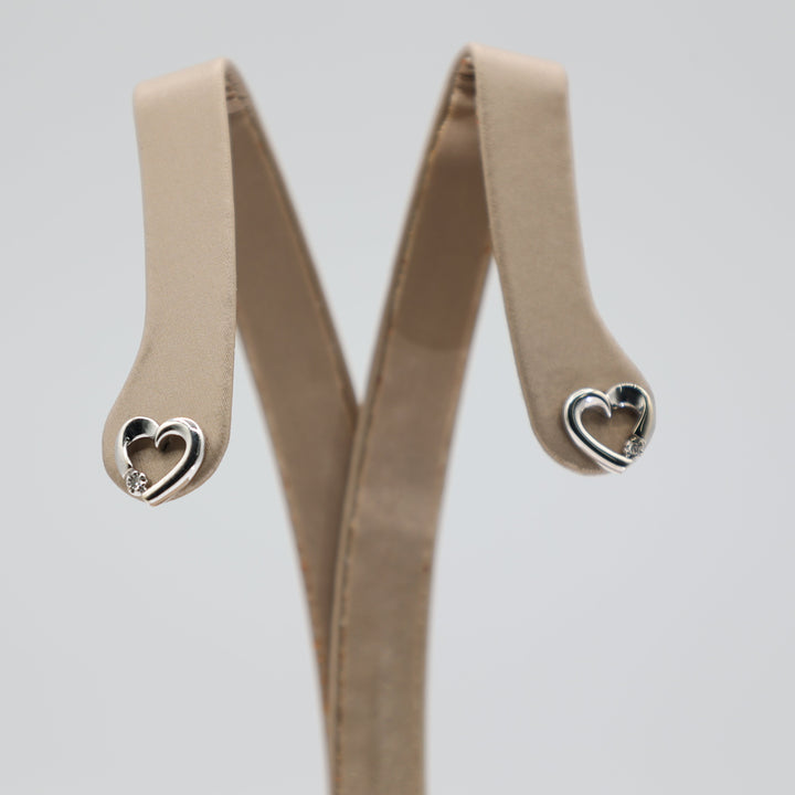 10K White Gold Open Heart Diamond Accent Stud Earrings