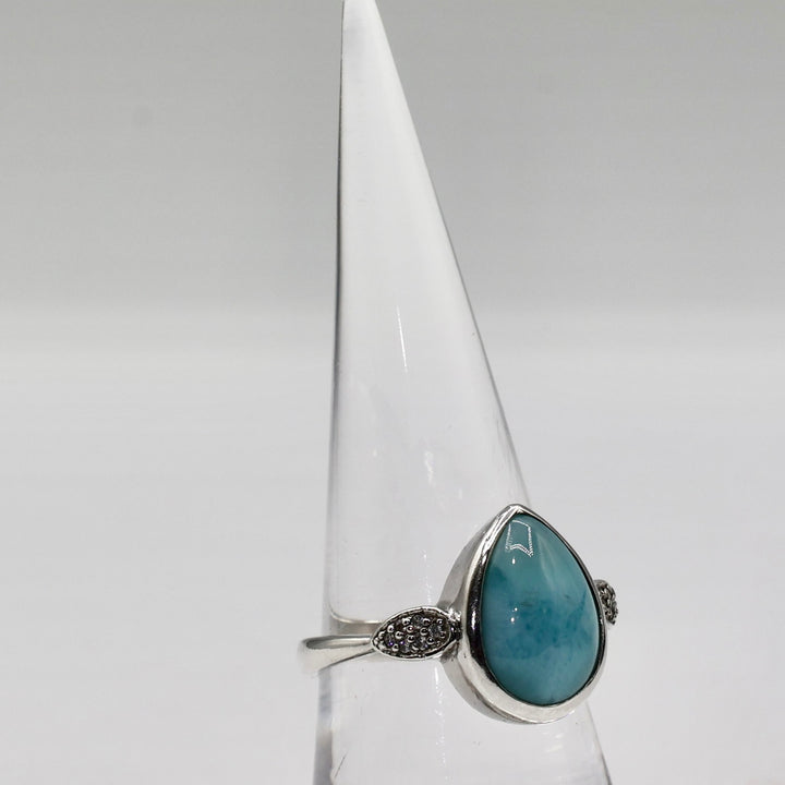 925 Sterling Silver Turquoise Ring With Paved Diamonds - Size 7.75