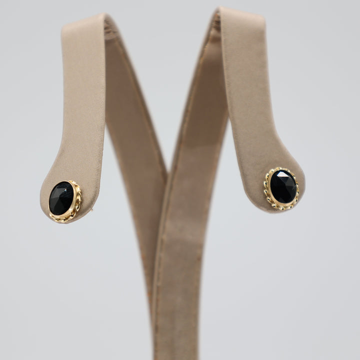 14K Yellow Gold And Black Onyx Stud Earrings Classic Fine Jewelry