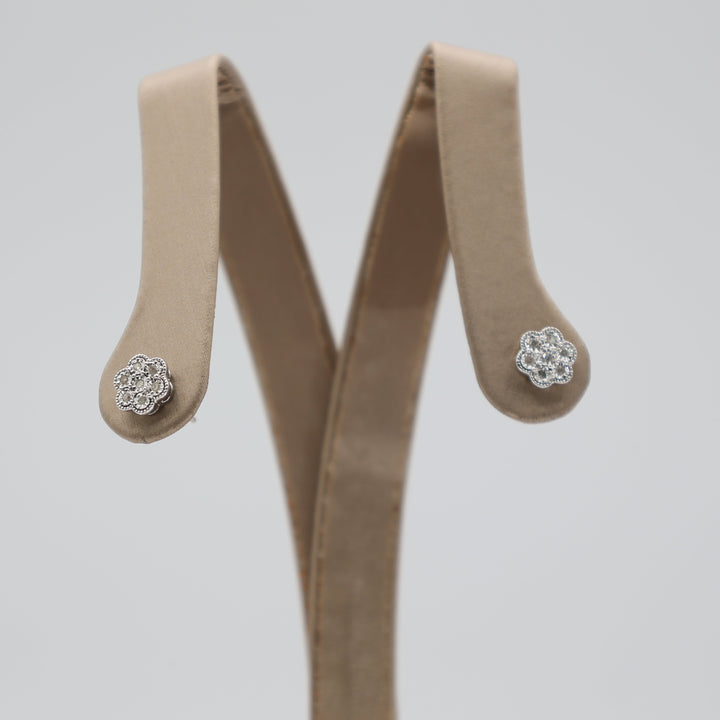 Effy 925 Sterling Silver Flower Diamond Stud Earrings