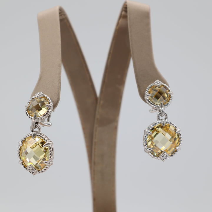 Judith Ripka Sterling Silver Citrine CZ English Lock Dangle Earrings