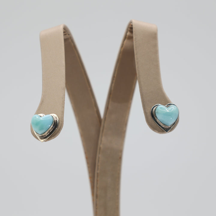 Sterling Silver Larimar Heart Stud Earrings 925 Jewelry