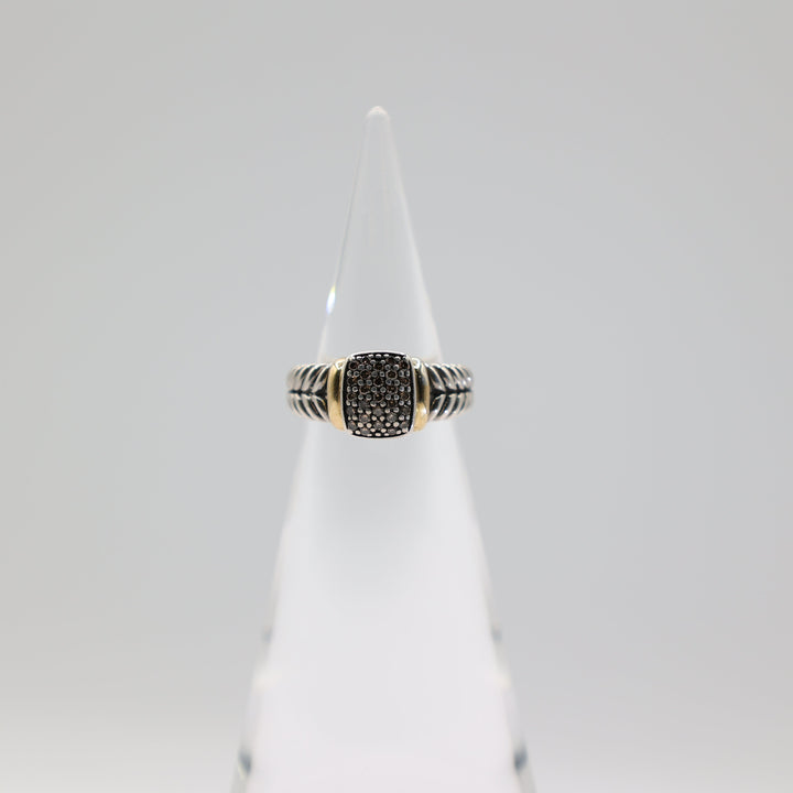 Effy 925 Sterling Silver And 18K Yellow Gold Espresso Paved Diamond Ring Size 7