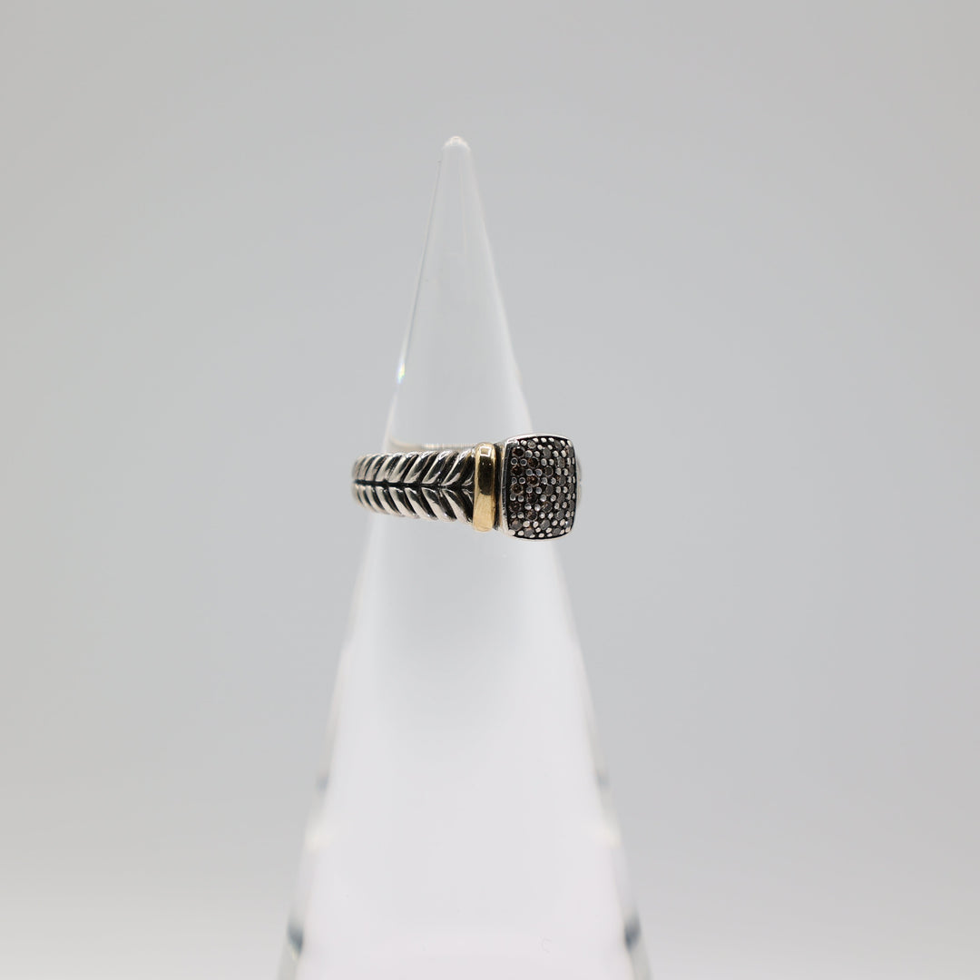 Effy 925 Sterling Silver And 18K Yellow Gold Espresso Paved Diamond Ring Size 7