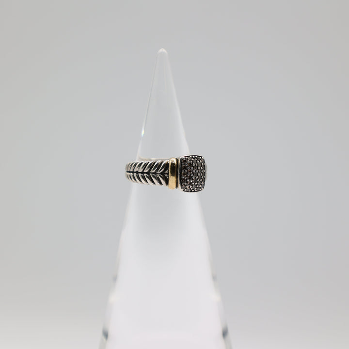 Effy 925 Sterling Silver And 18K Yellow Gold Espresso Paved Diamond Ring Size 7