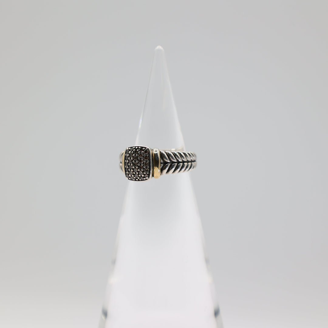 Effy 925 Sterling Silver And 18K Yellow Gold Espresso Paved Diamond Ring Size 7