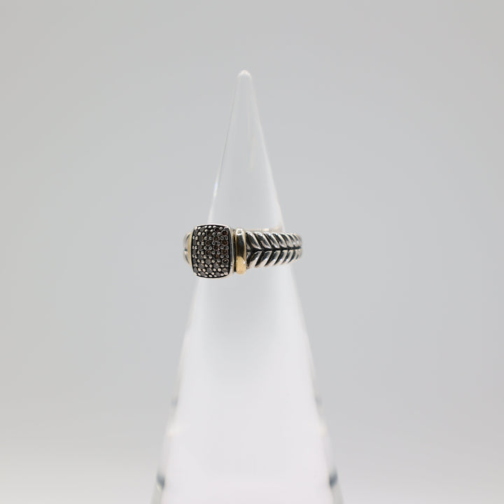 Effy 925 Sterling Silver And 18K Yellow Gold Espresso Paved Diamond Ring Size 7