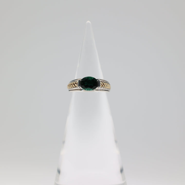 Lorenzo Emerald Ring With Sterling Silver And 18K Gold Braided Accents Size 7