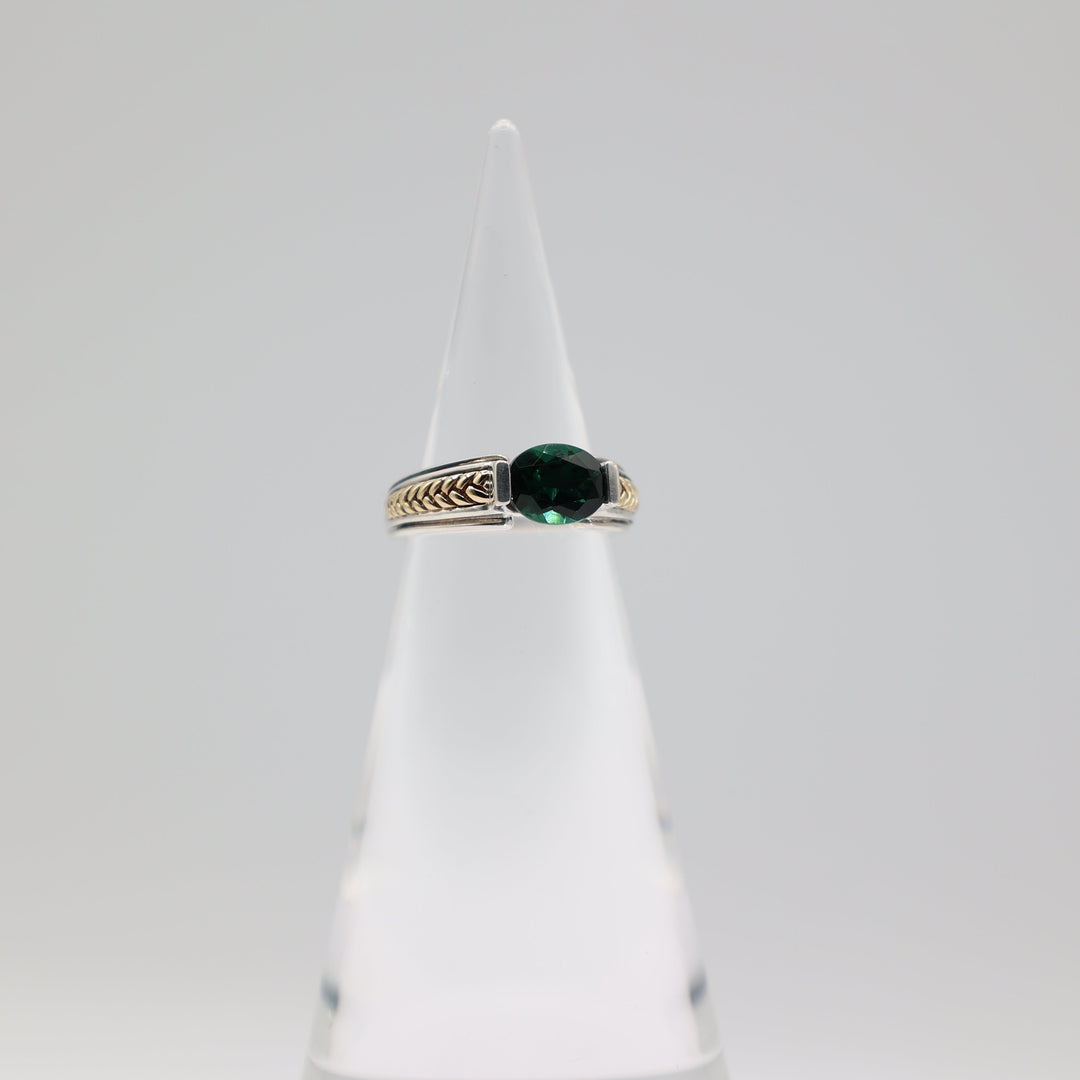 Lorenzo Emerald Ring With Sterling Silver And 18K Gold Braided Accents Size 7