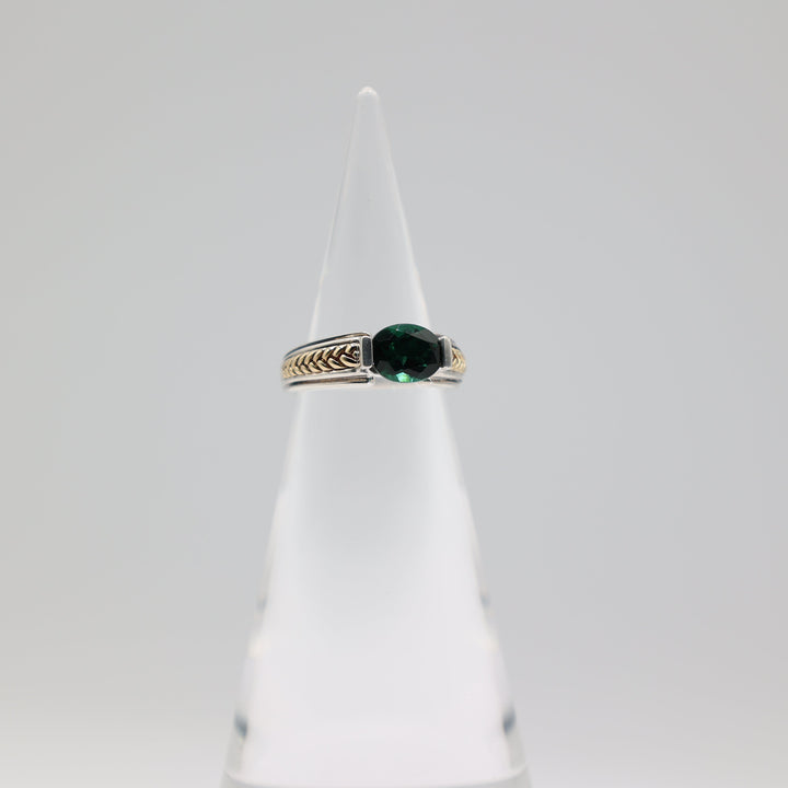 Lorenzo Emerald Ring With Sterling Silver And 18K Gold Braided Accents Size 7