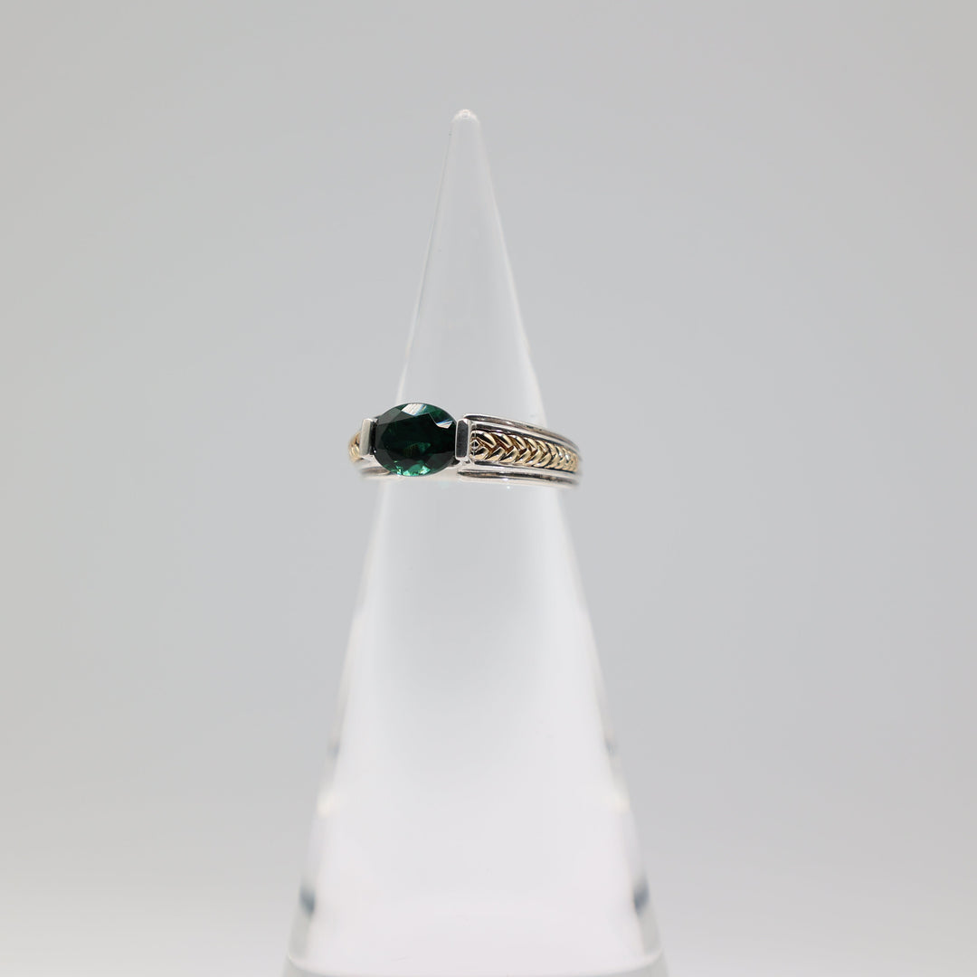 Lorenzo Emerald Ring With Sterling Silver And 18K Gold Braided Accents Size 7