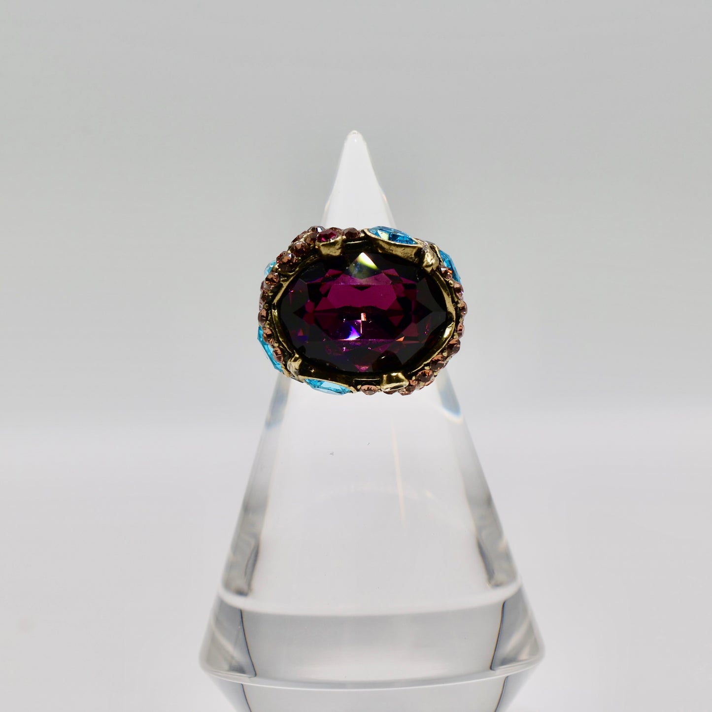 Brass Heidi Daus Purple Amethyst and Multi Color Crystal Ring - Size 7