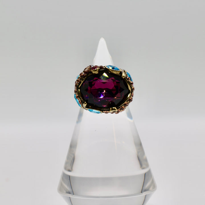 Brass Heidi Daus Purple Amethyst and Multi Color Crystal Ring - Size 7