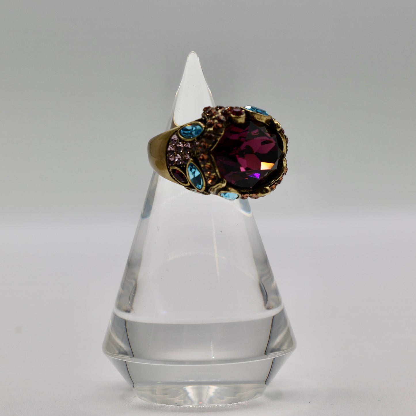 Brass Heidi Daus Purple Amethyst and Multi Color Crystal Ring - Size 7