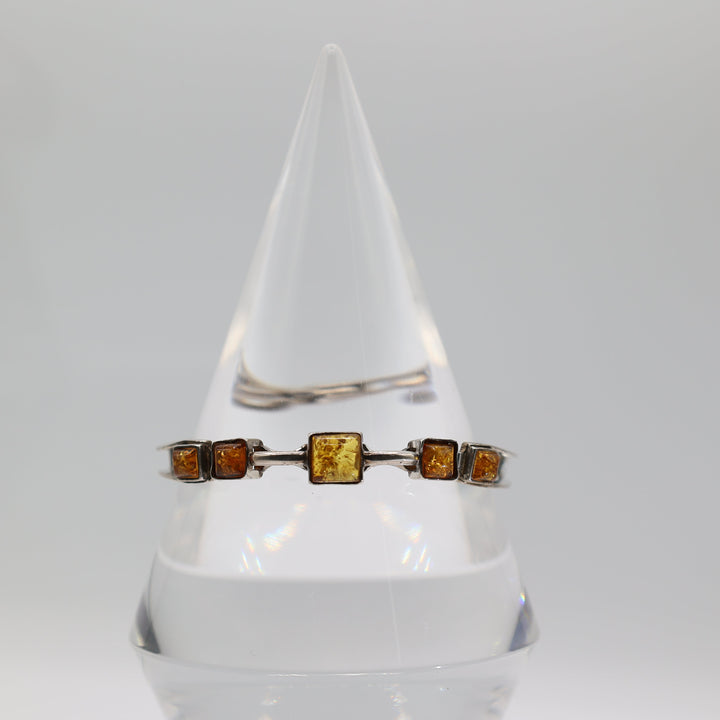 Elegant 925 Sterling Silver Bracelet With Five Amber Stones